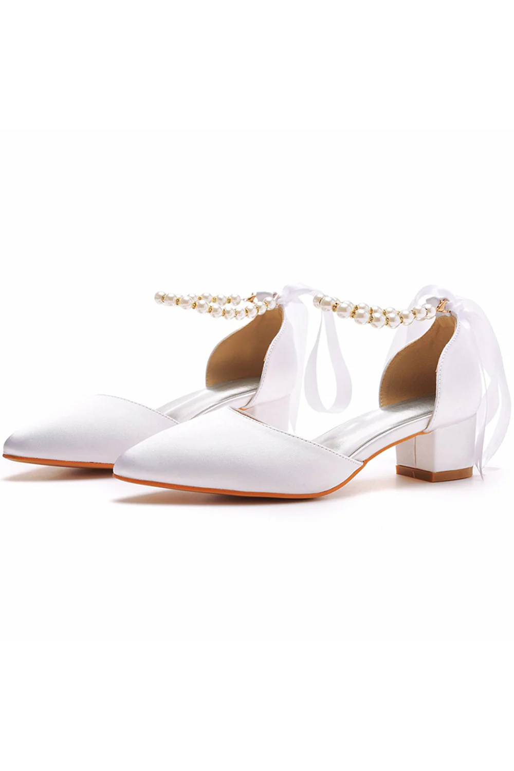 Buty ślubne z kości słoniowej Perłowe sznurowane obcasy ślubne Eleganckie buty weselne z noskiem w szpic - Image 9