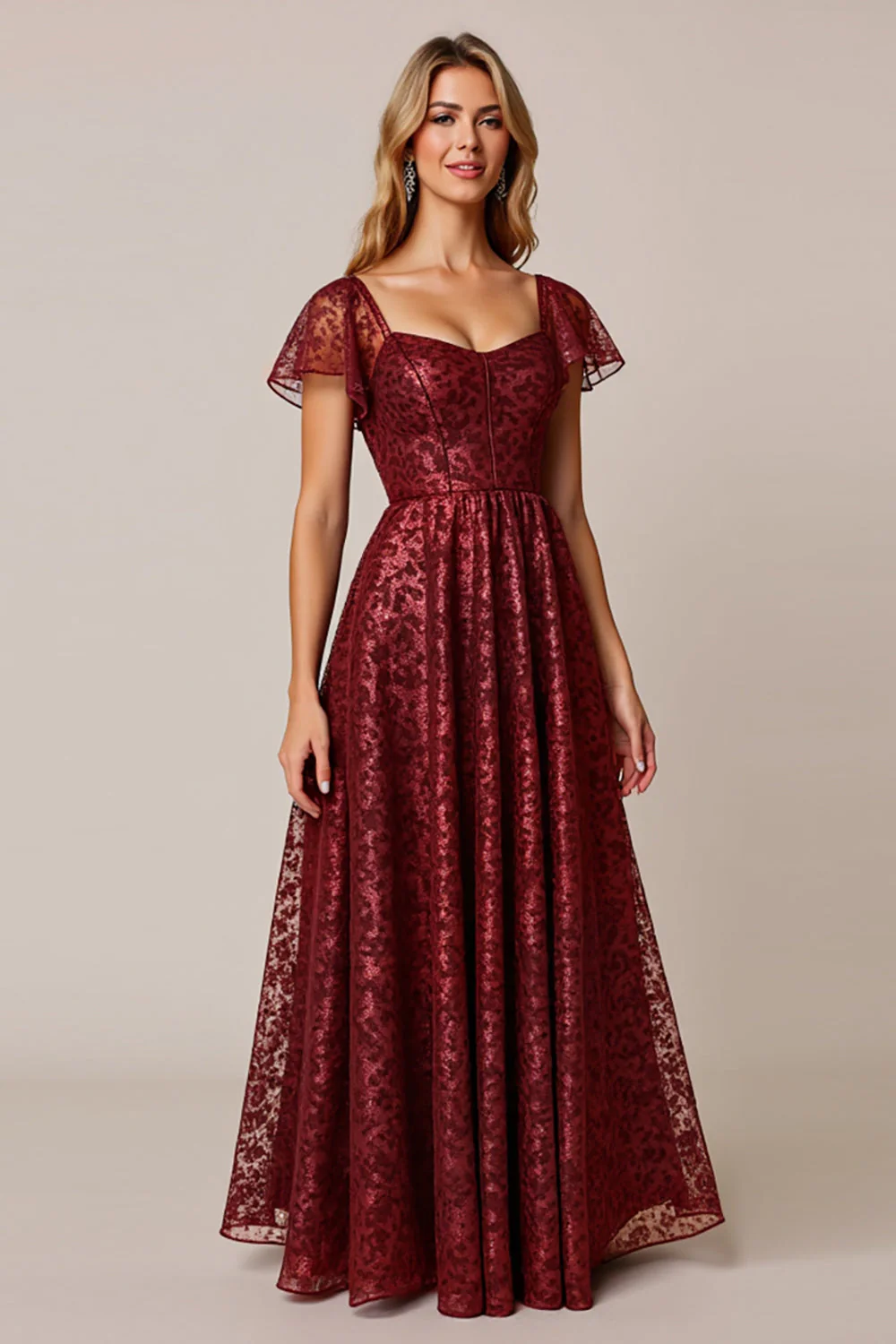 Cabernet A Line Applique Sukienka dla gości weselnych z krótkimi rękawami - Image 3