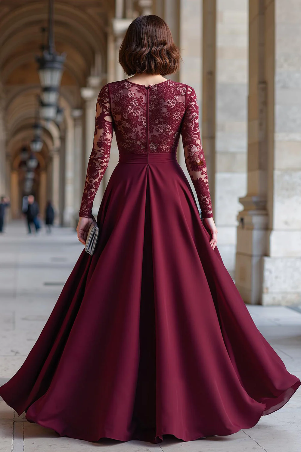 Cabernet Chiffon A Line Długie Rękawy Sukienka Matki Panny Młodej Z Koronką - Image 2