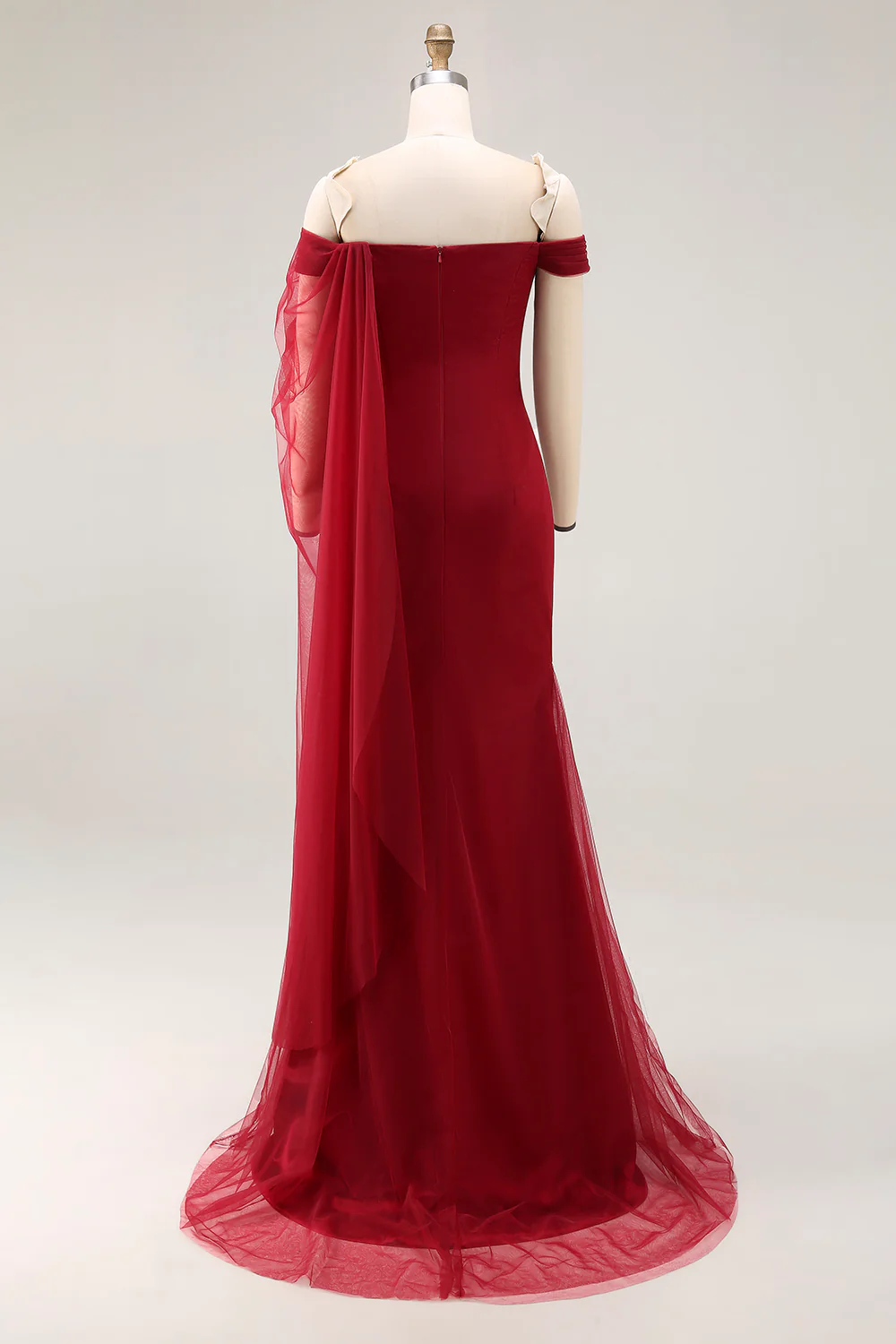 Cabernet Off the Shoulder Syrenka Tiulowa Długa Wojskowa Sukienka Balowa - Image 4