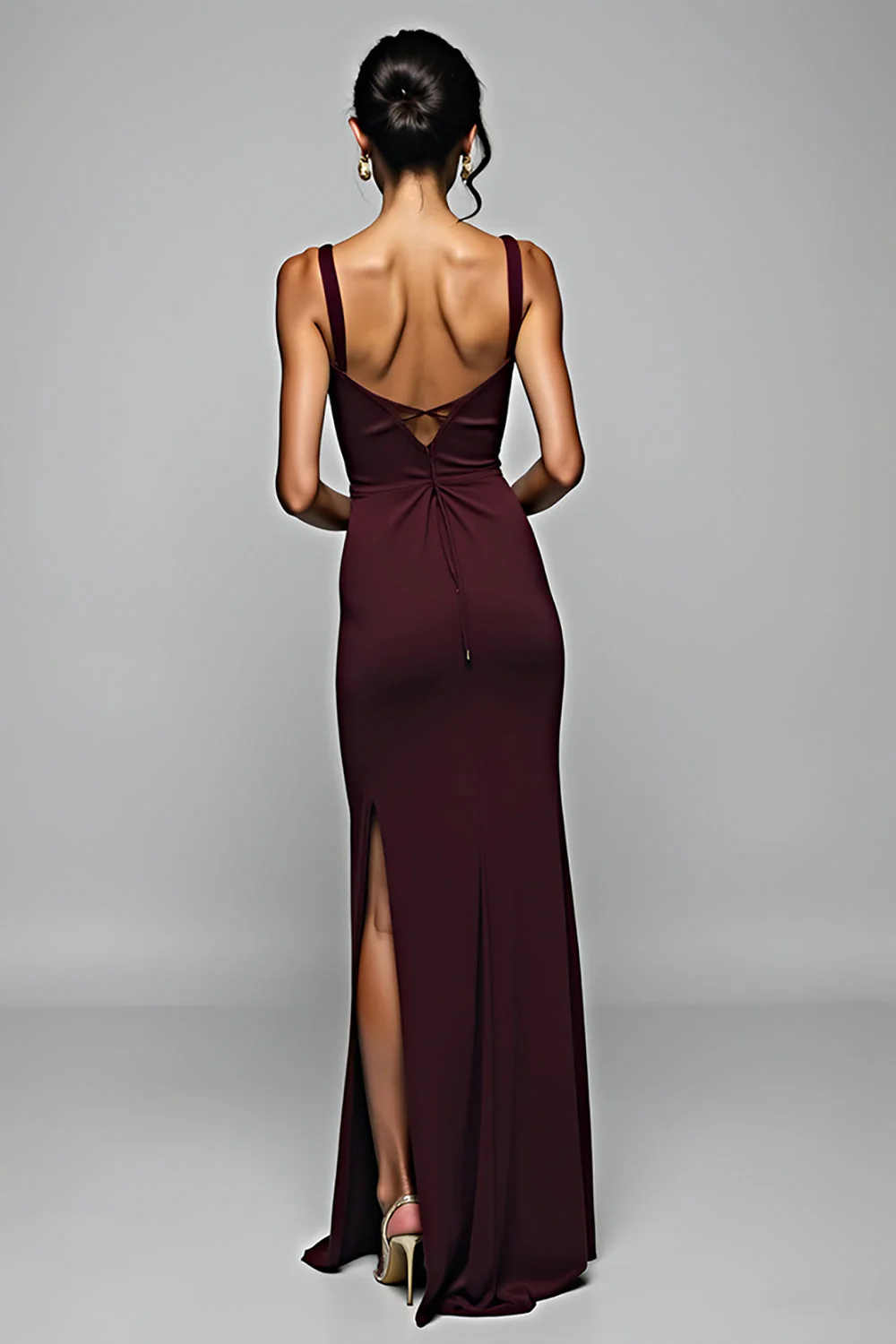 Cabernet Sheath Spaghetti Ramiączka Długa Sukienka Druhny Z Rozcięciem - Image 2