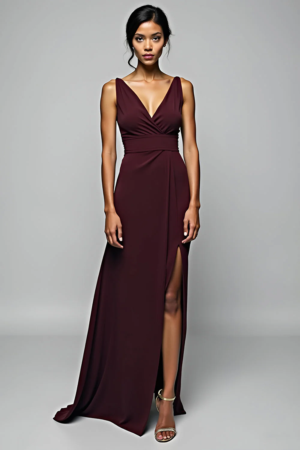 Cabernet Sheath Spaghetti Ramiączka Długa Sukienka Druhny Z Rozcięciem - Image 3