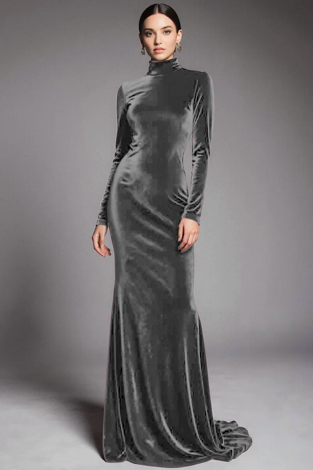 Cabernet Velvet z wysokim kołnierzem i pociągiem z rękawami - Image 6