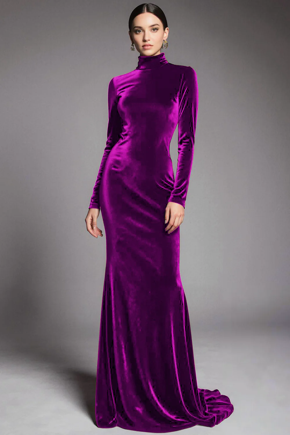 Cabernet Velvet z wysokim kołnierzem i pociągiem z rękawami - Image 7