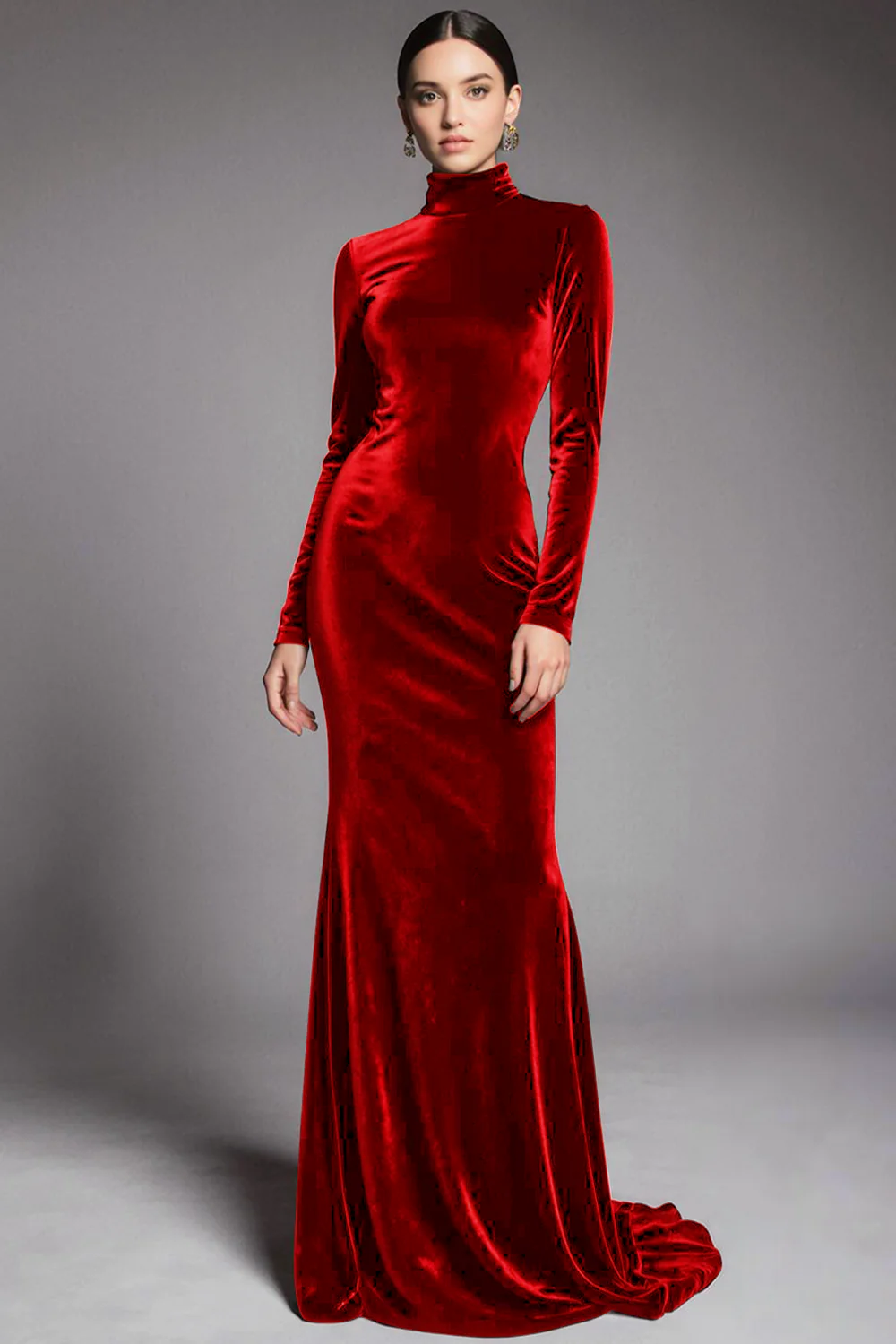 Cabernet Velvet z wysokim kołnierzem i pociągiem z rękawami - Image 8