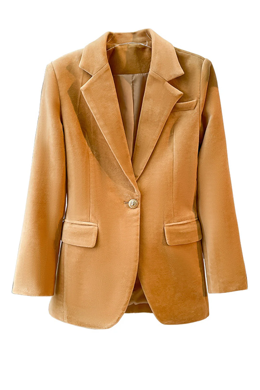 Camel Velvet 2-Częściowe Garnitury Damskie Z Karbowanymi Klapami - Image 2
