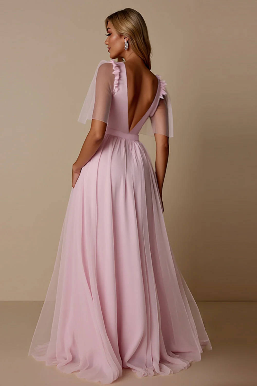 Candy Pink A Line Sukienka dla druhen z dekoltem w szpic - Image 2