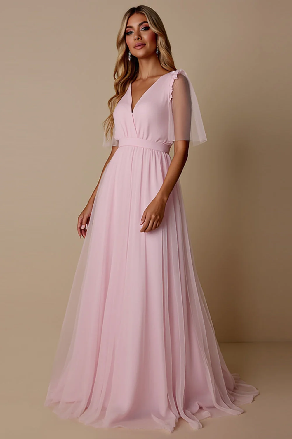 Candy Pink A Line Sukienka dla druhen z dekoltem w szpic - Image 3