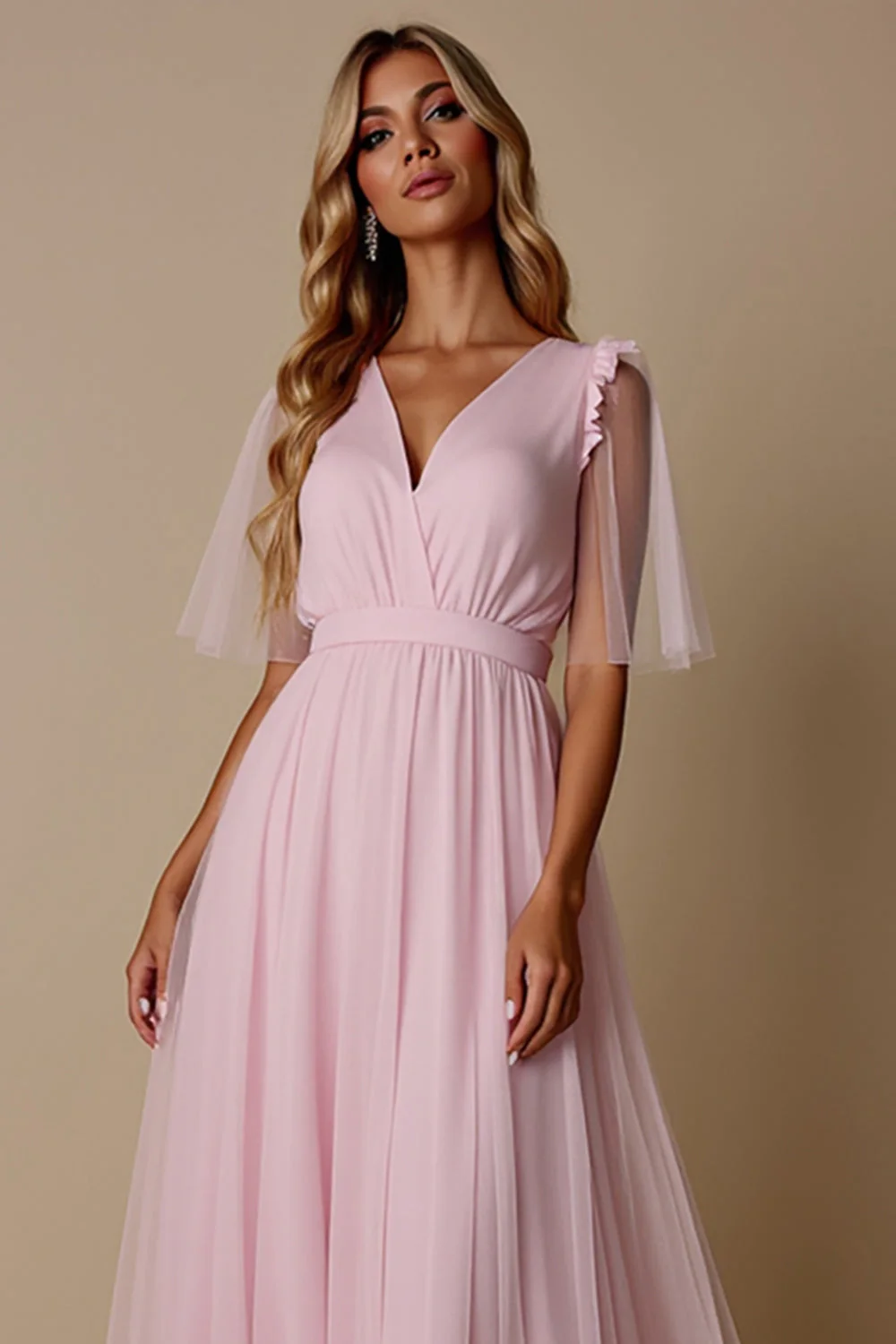 Candy Pink A Line Sukienka dla druhen z dekoltem w szpic - Image 4