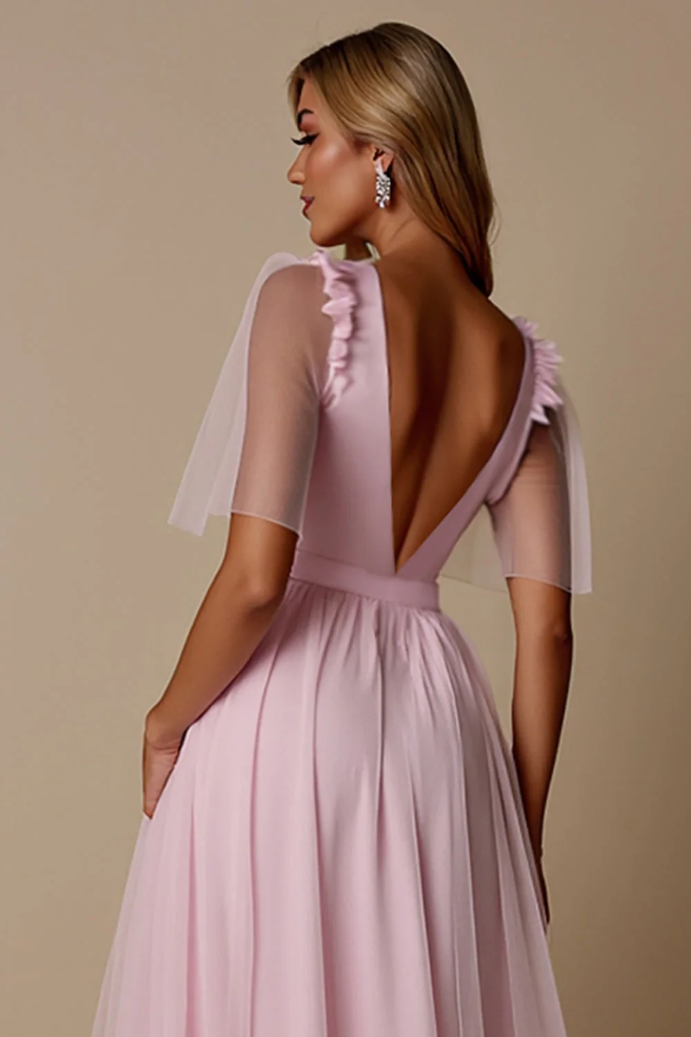 Candy Pink A Line Sukienka dla druhen z dekoltem w szpic - Image 5
