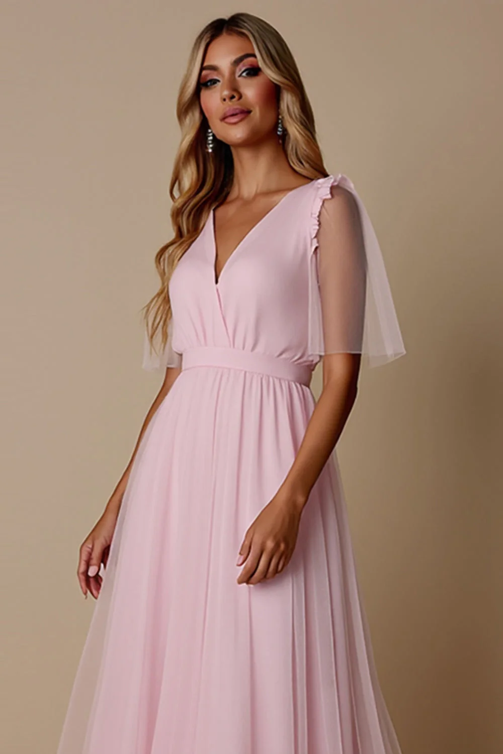 Candy Pink A Line Sukienka dla druhen z dekoltem w szpic - Image 6