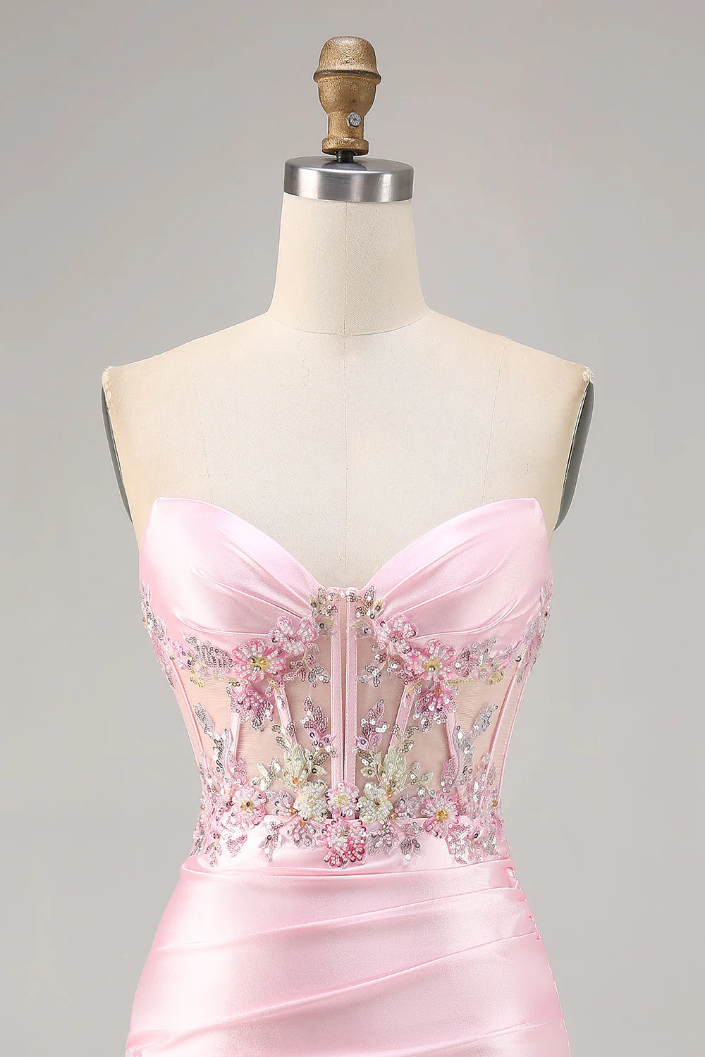 Candy Pink Satin Bodycon Krótki Gorset Sukienka Na Powrót Do Domu Z Aplikacją - Image 4