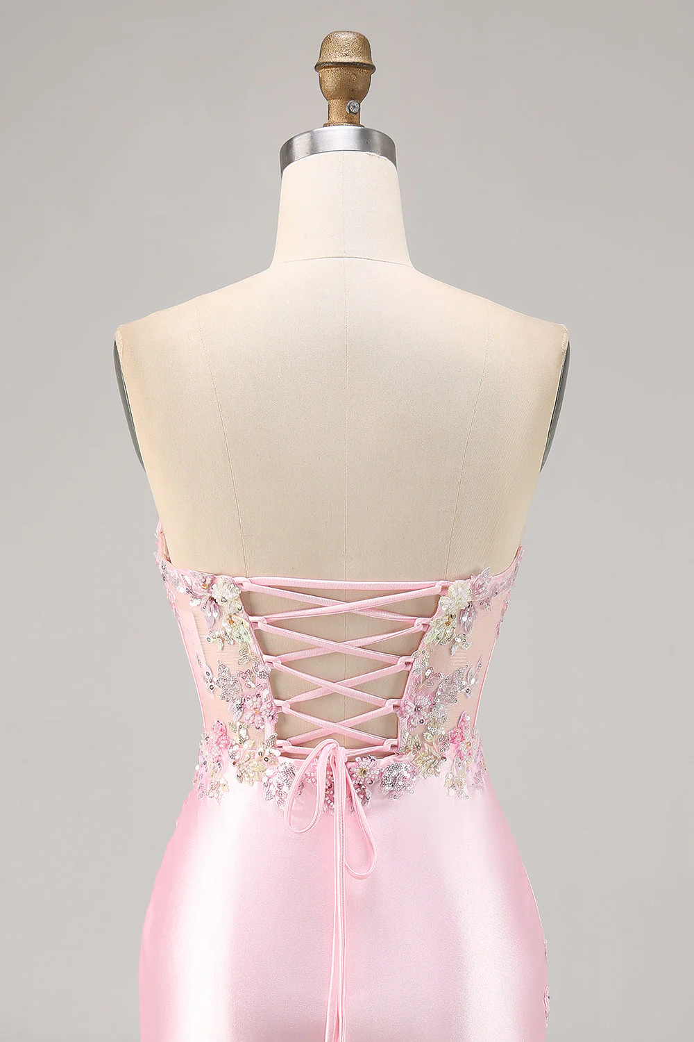 Candy Pink Satin Bodycon Krótki Gorset Sukienka Na Powrót Do Domu Z Aplikacją - Image 5