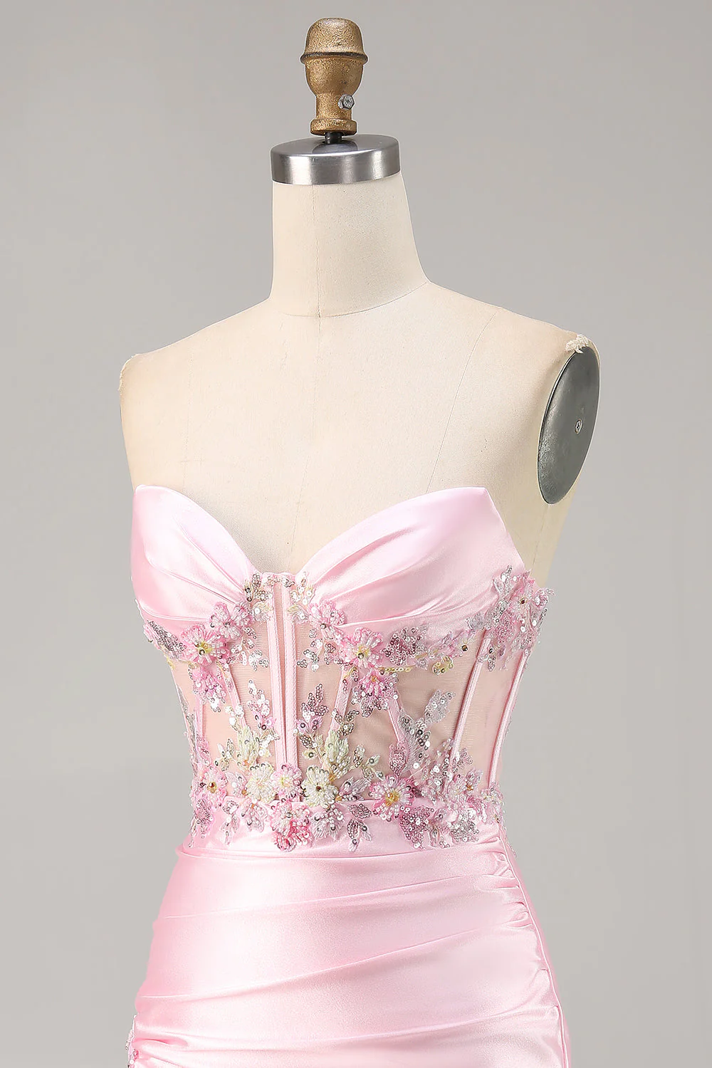 Candy Pink Satin Bodycon Krótki Gorset Sukienka Na Powrót Do Domu Z Aplikacją - Image 6