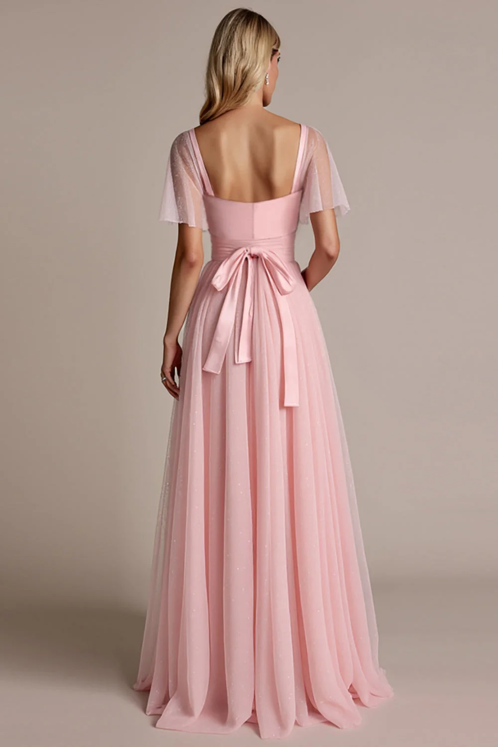 Candy Pink Sukienka dla druhen z krótkimi rękawami - Image 2