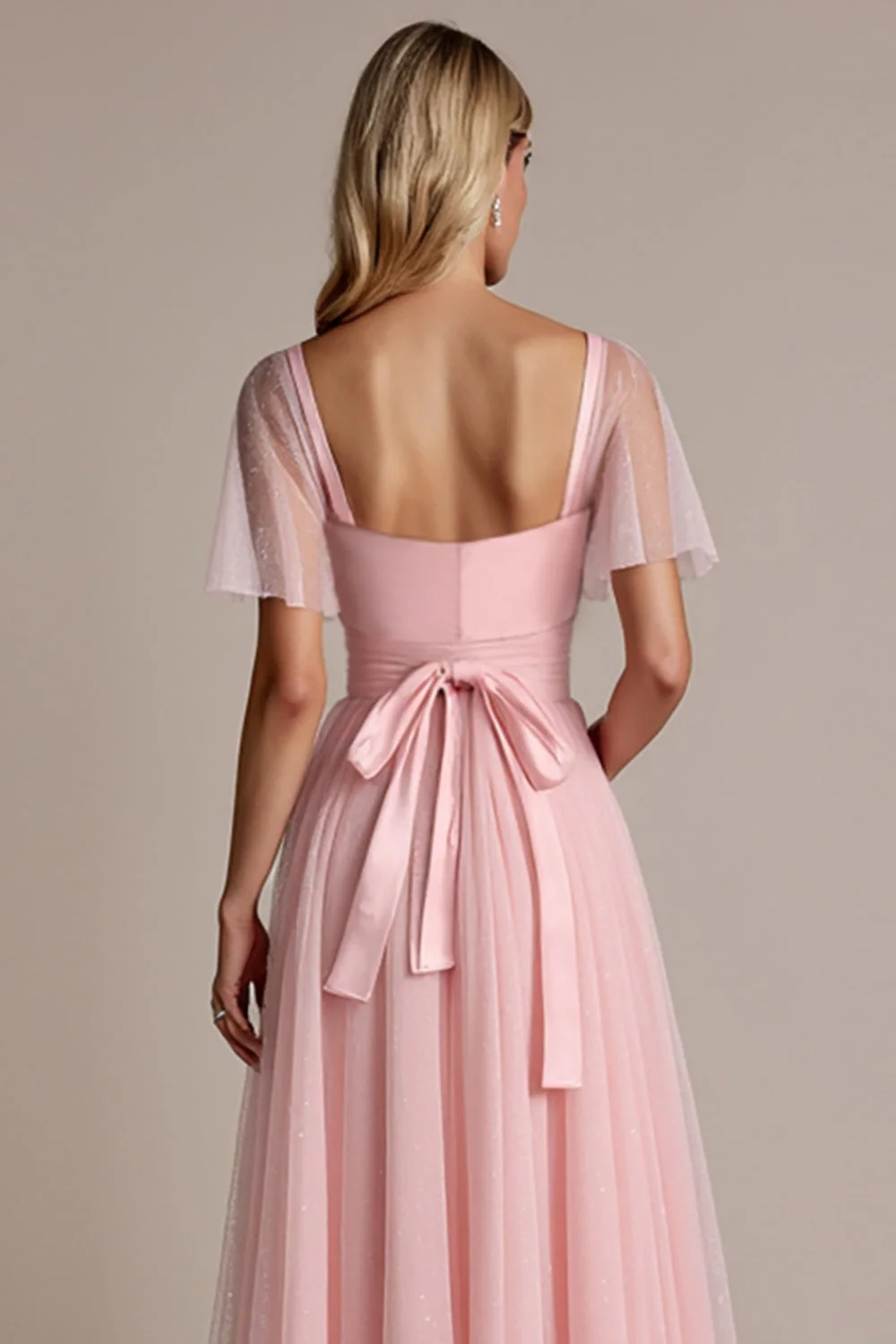 Candy Pink Sukienka dla druhen z krótkimi rękawami - Image 5
