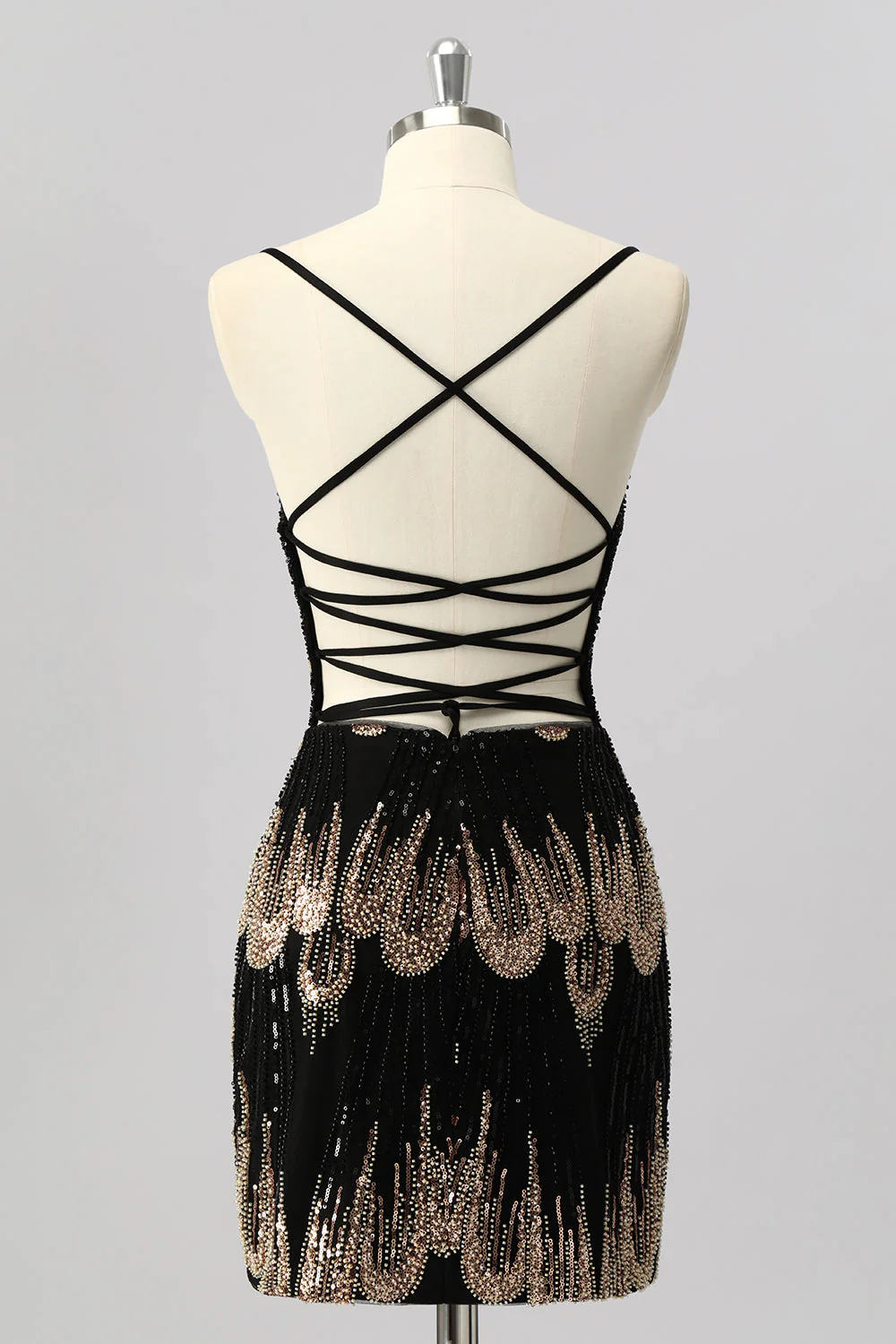 cekinowa krótka sukienka bodycon z koronką na plecach - Image 2