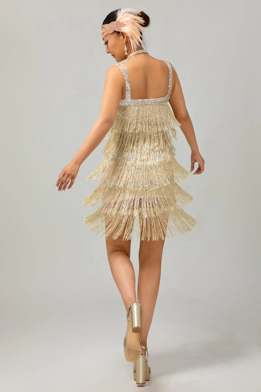 cekinowa krótka sukienka Gatsby Bodycon z 1920 roku z frędzlami - Image 10