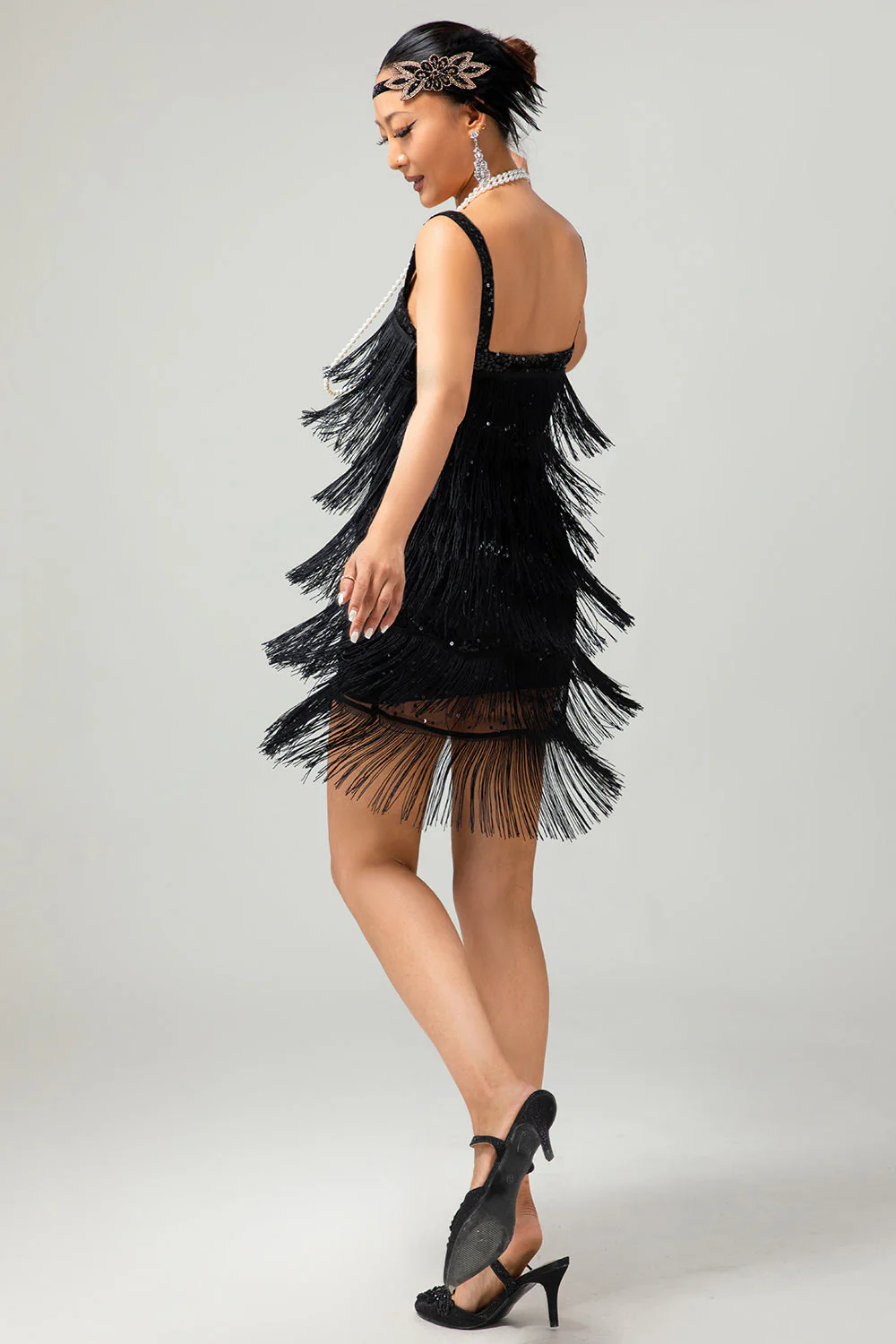 cekinowa krótka sukienka Gatsby Bodycon z 1920 roku z frędzlami - Image 5