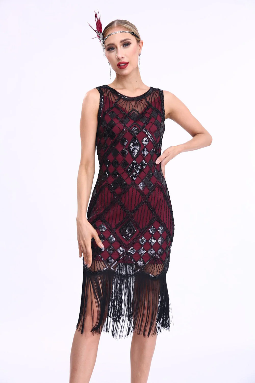 cekinowa sukienka bodycon z 1920 roku z frędzlami - Image 11