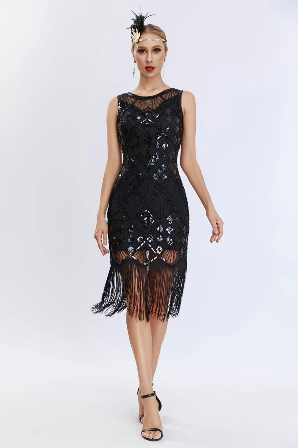 cekinowa sukienka bodycon z 1920 roku z frędzlami - Image 2