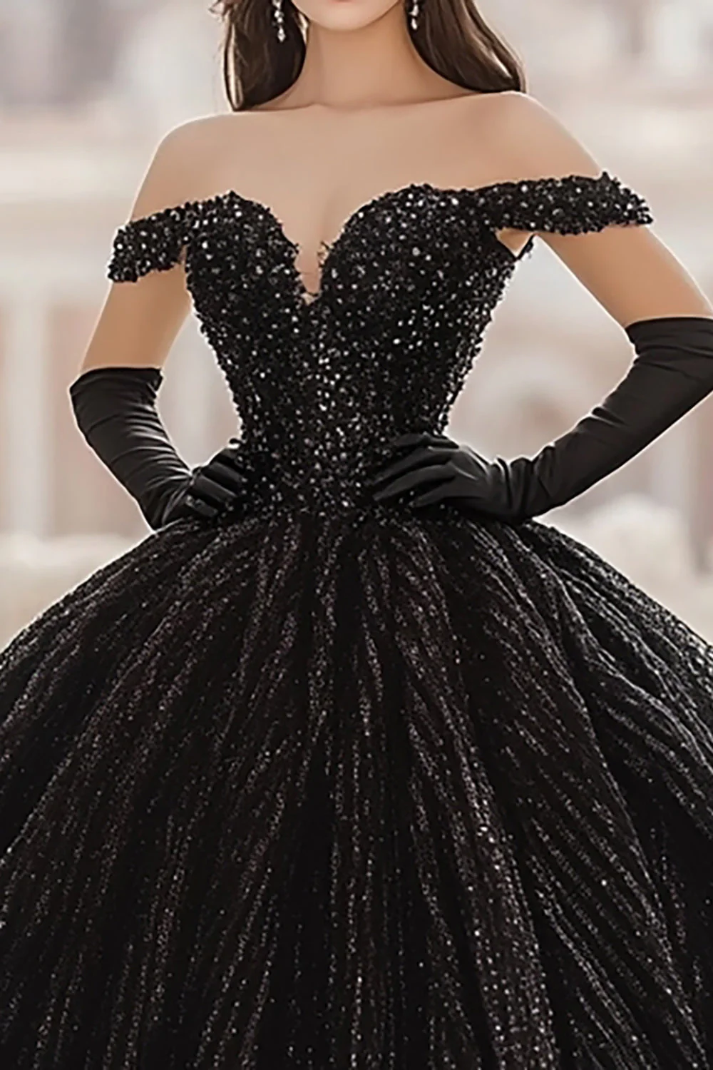 Cekinowa Suknia Balowa Z Odkrytymi Ramionami Długa Sukienka Quinceanera - Image 2