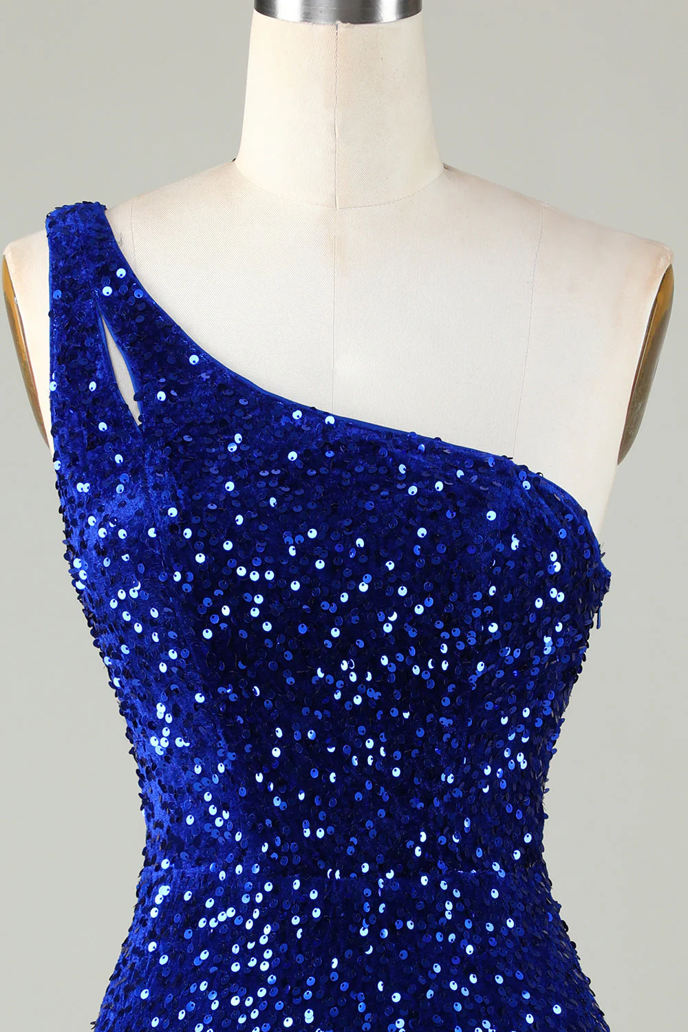 Cekiny na jedno ramię Royal Blue Tight Beading Krótka sukienka Homecoming - Image 3