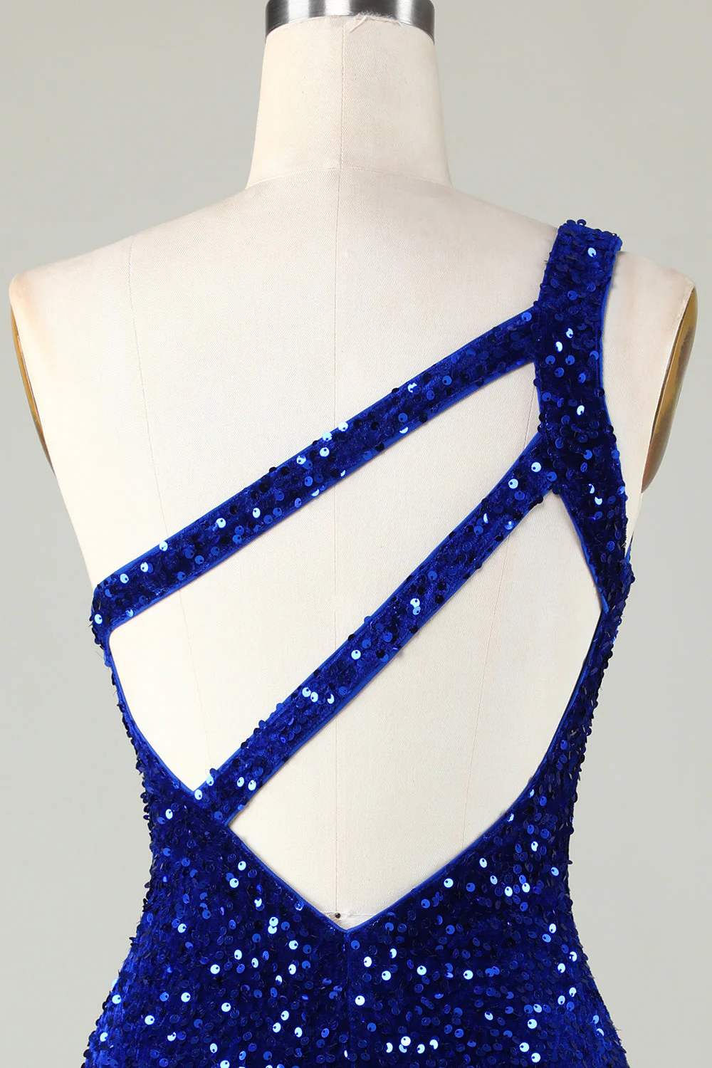 Cekiny na jedno ramię Royal Blue Tight Beading Krótka sukienka Homecoming - Image 4