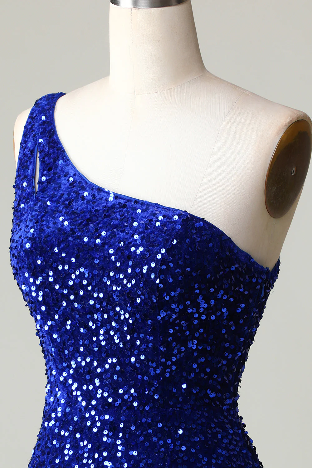 Cekiny na jedno ramię Royal Blue Tight Beading Krótka sukienka Homecoming - Image 5