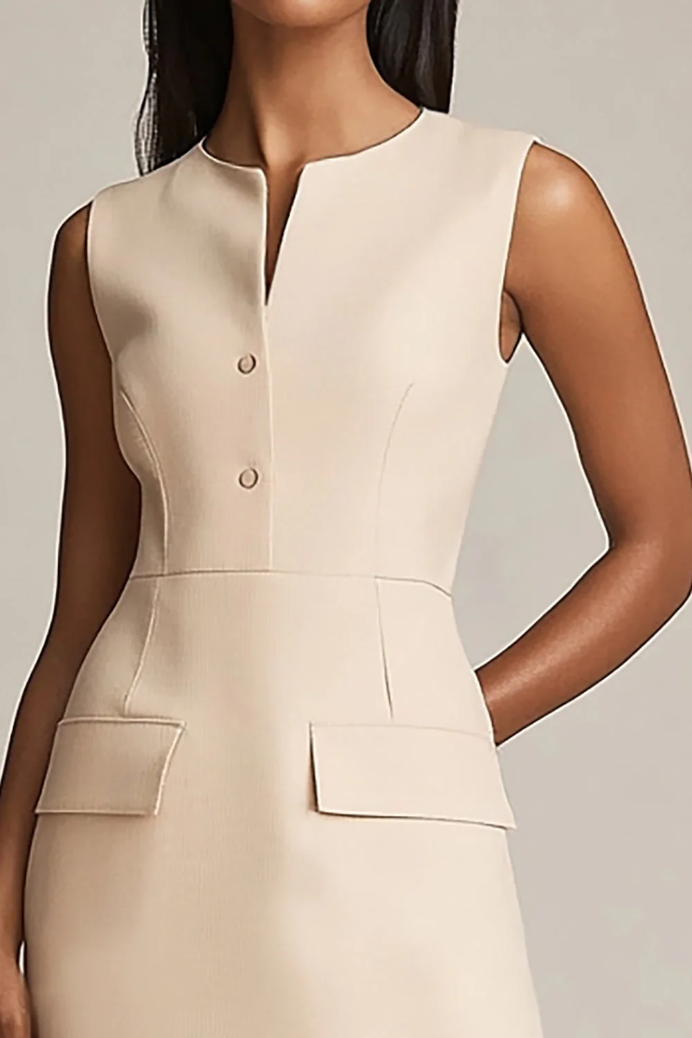Champagne Satin Bodycon Krótka robocza marynarka z kieszeniami - Image 3