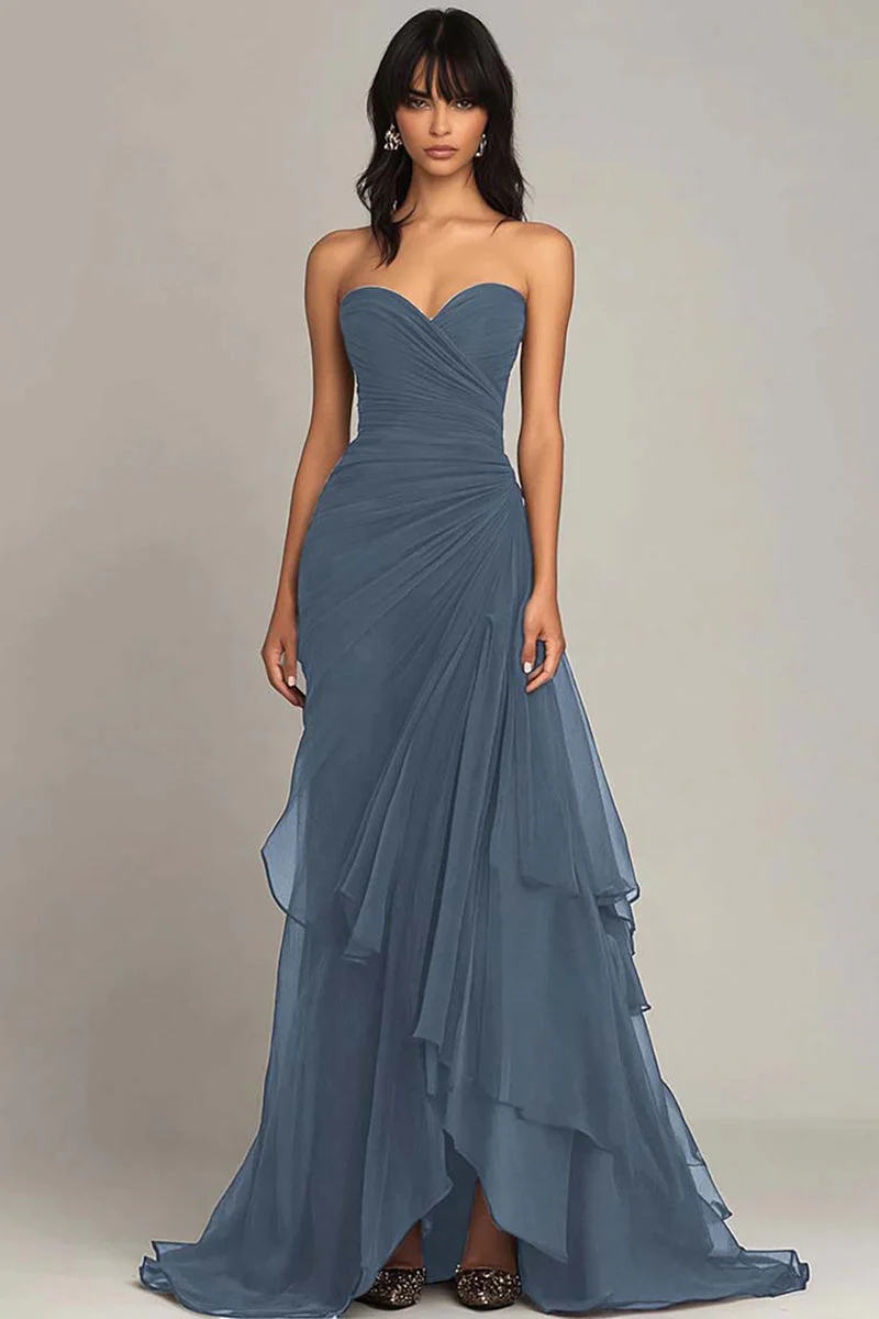Czerwony Syrenka Długa Sukienka Wizytowa z Falbankami - Image 13