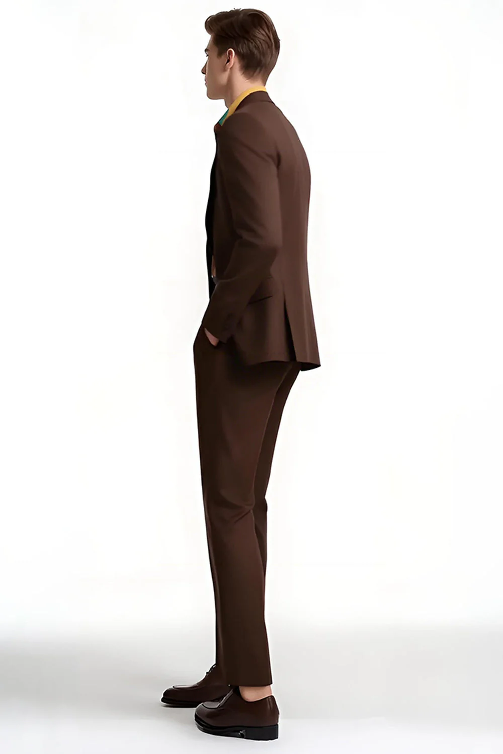 Ciemnobrązowe garnitury balowe z klapami z karbem slim fit - Image 3