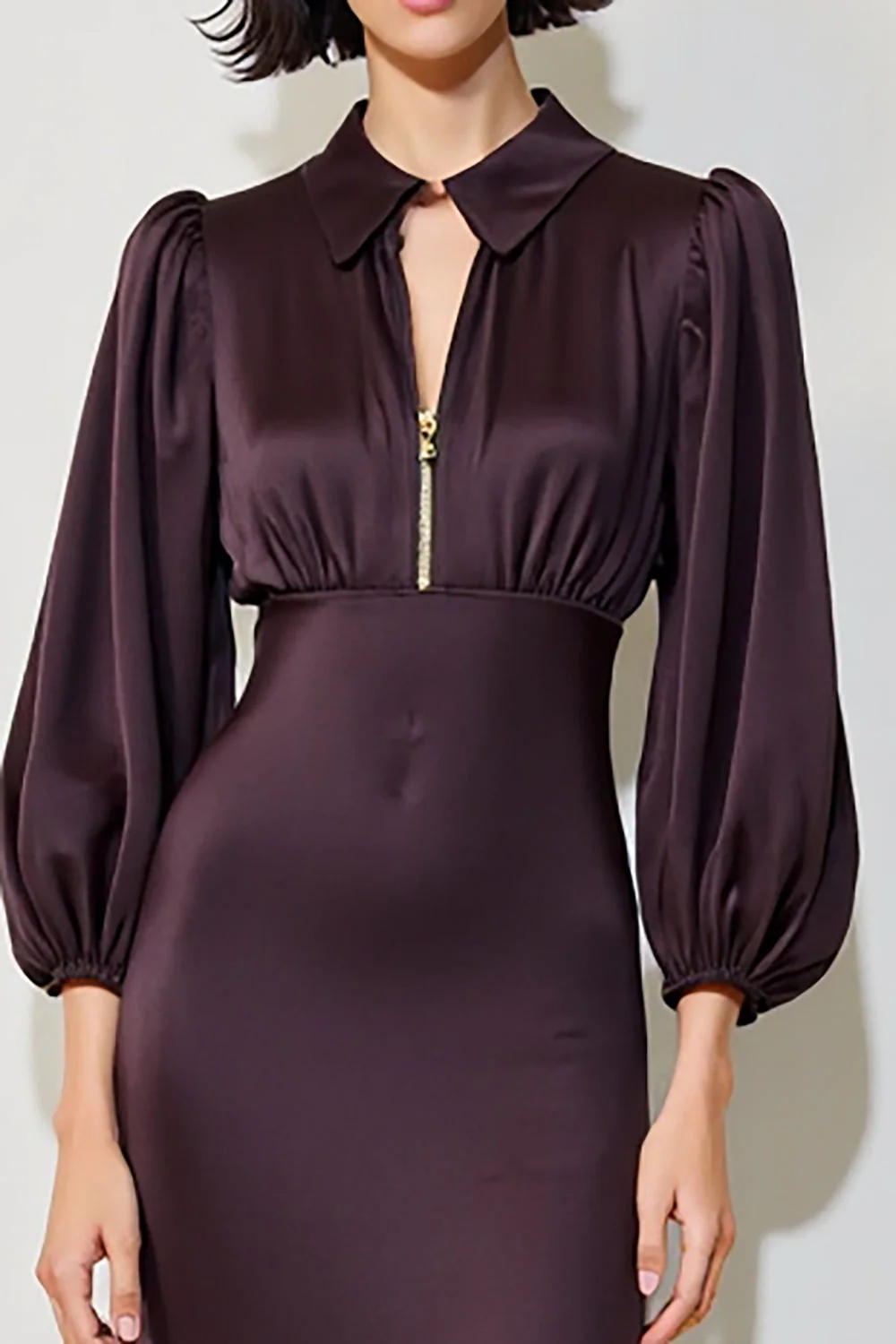 Ciemnoczerwona sukienka dla gości weselnych midi z długimi rękawami - Image 3