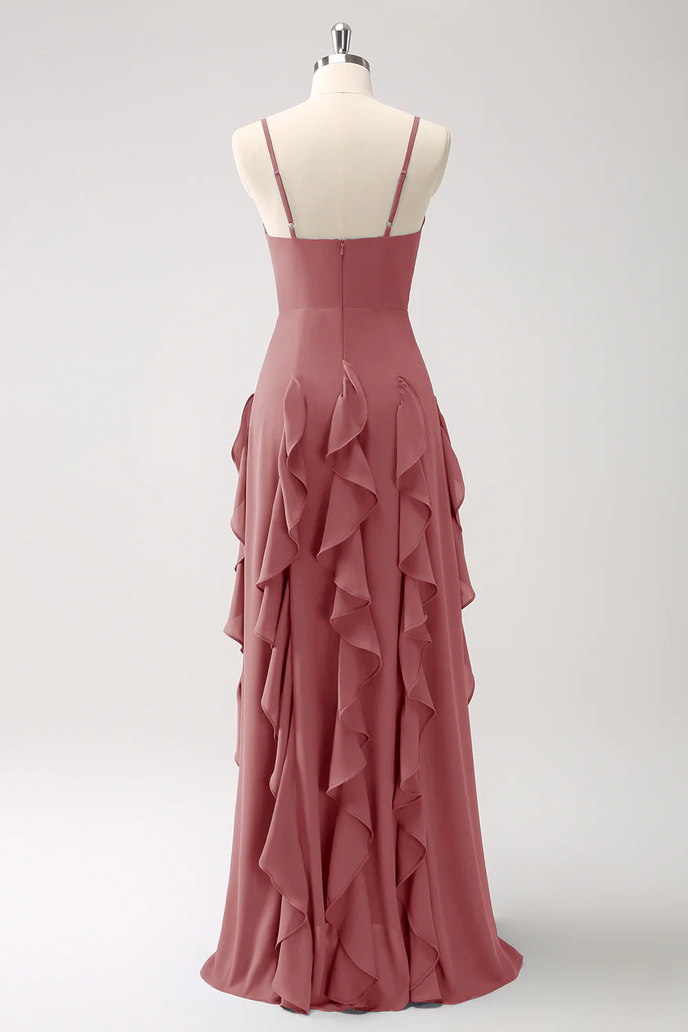Ciemnoniebieska Sukienka Dla Swiadkowej Na Cienkich Ramiączkach W Kształcie Litery A Z Falbankami - Image 30