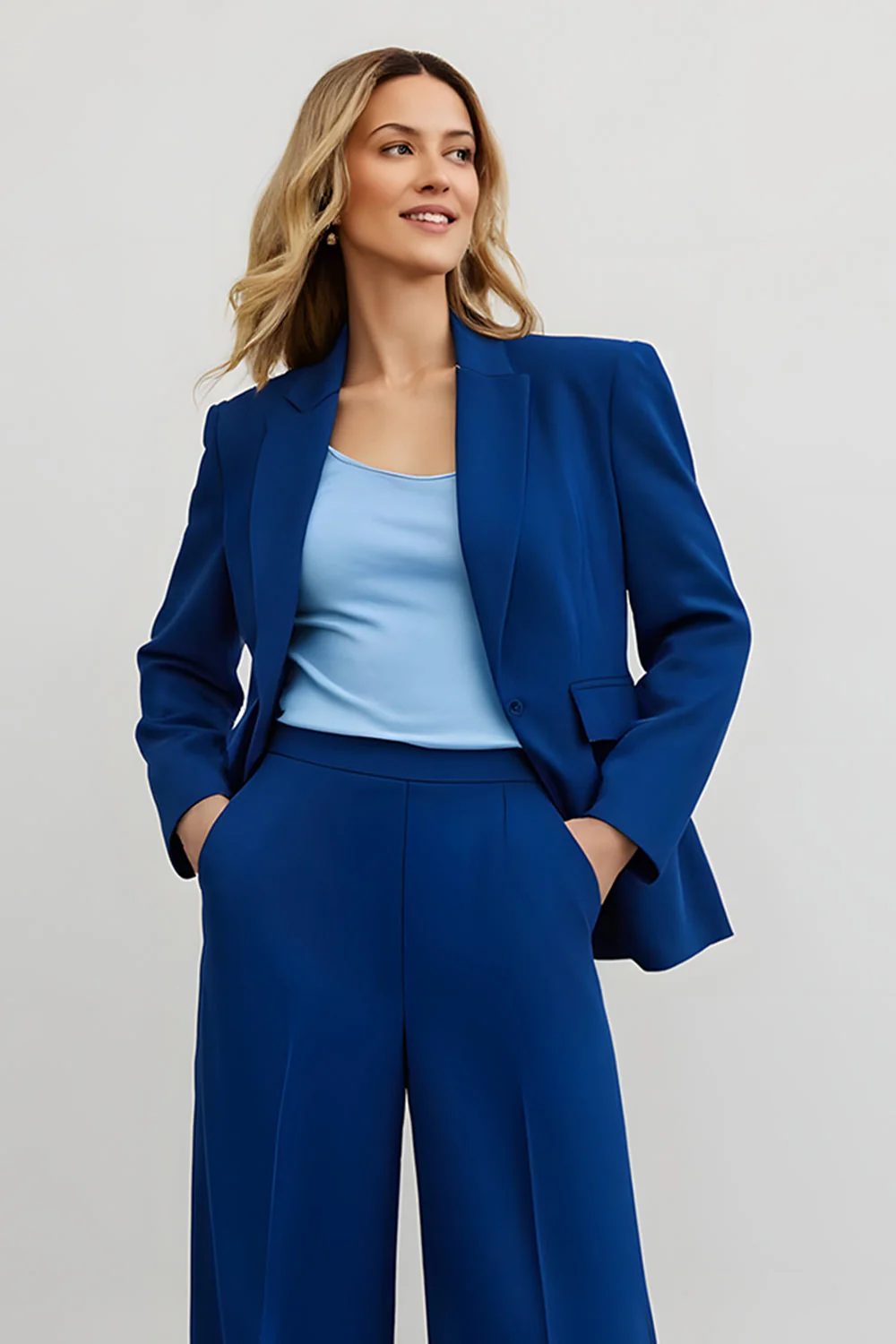 Ciemnoniebieskie 2-częściowe garnitury biznesowe Slim Fit z jednym guzikiem - Image 3