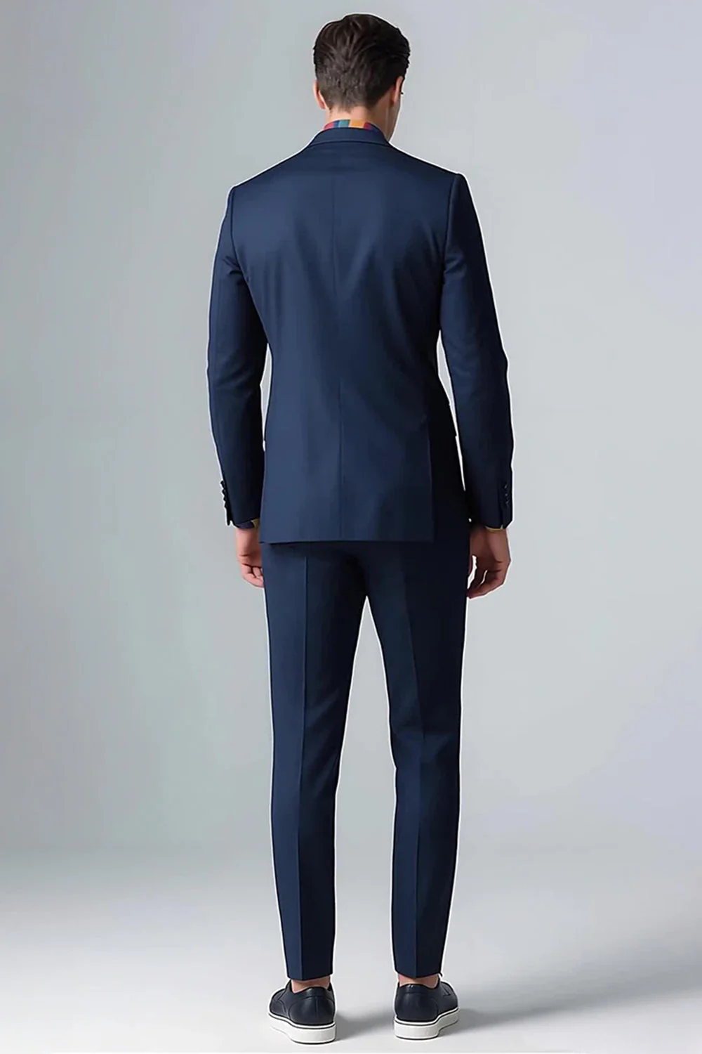 Ciemnoniebieskie 2-częściowe jednorzędowe garnitury męskie slim fit - Image 2