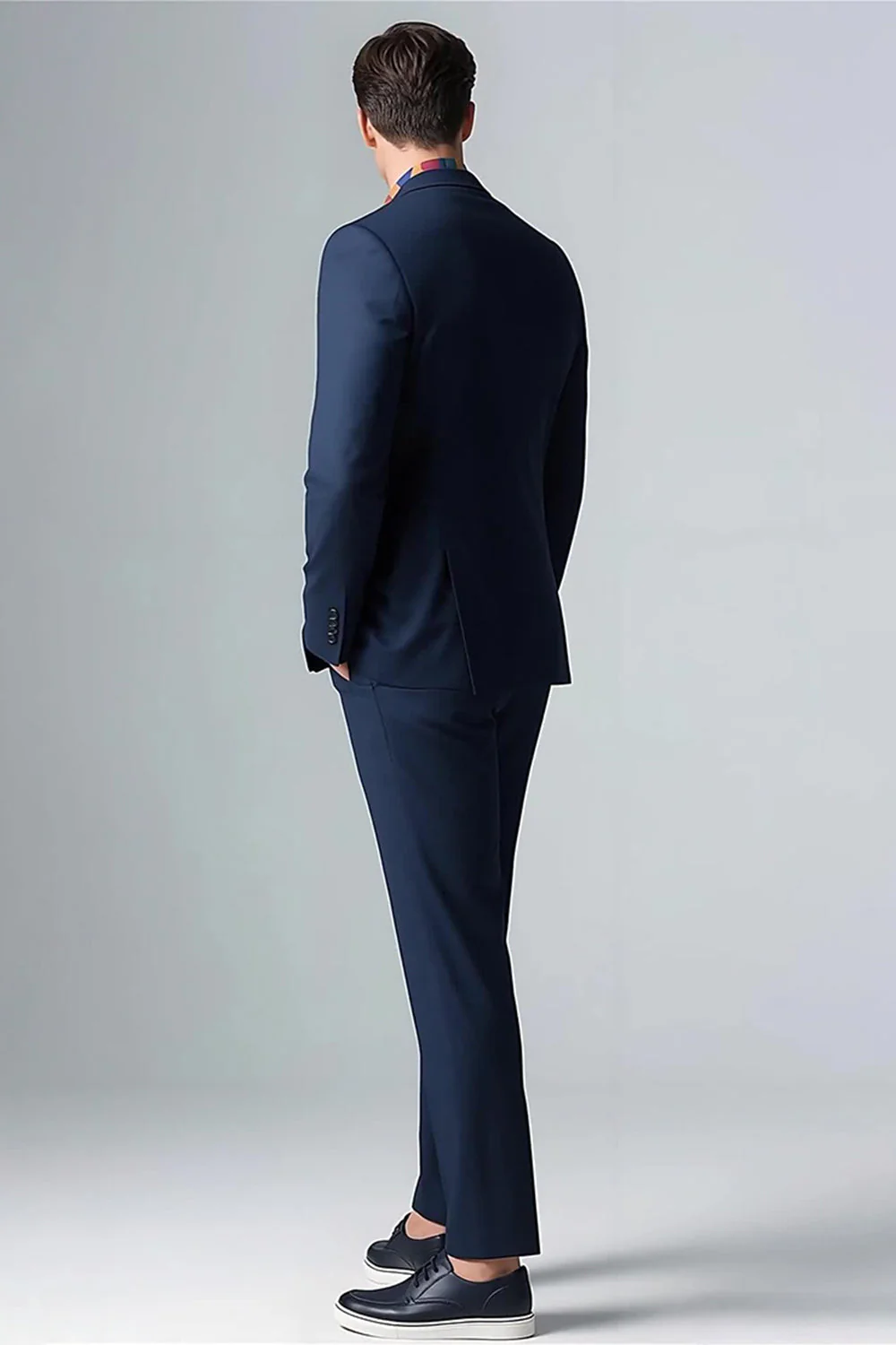 Ciemnoniebieskie 2-częściowe jednorzędowe garnitury męskie slim fit - Image 3