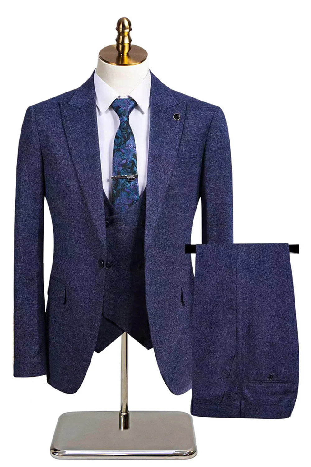 Ciemnoszare 3-częściowe męskie garnitury ślubne z klapami w szpic slim fit - Image 10