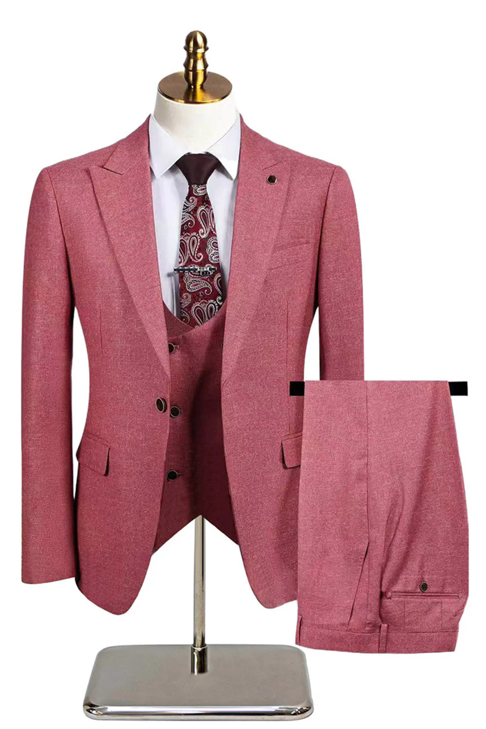 Ciemnoszare 3-częściowe męskie garnitury ślubne z klapami w szpic slim fit - Image 11