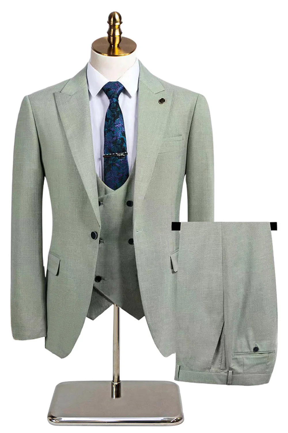 Ciemnoszare 3-częściowe męskie garnitury ślubne z klapami w szpic slim fit - Image 12