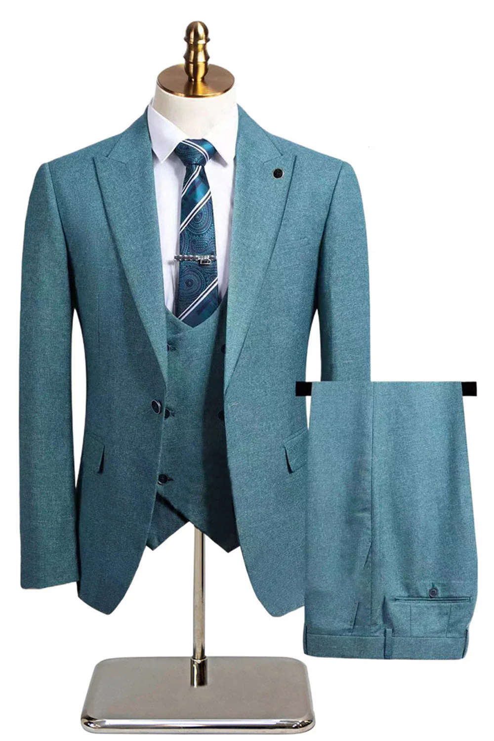 Ciemnoszare 3-częściowe męskie garnitury ślubne z klapami w szpic slim fit - Image 13