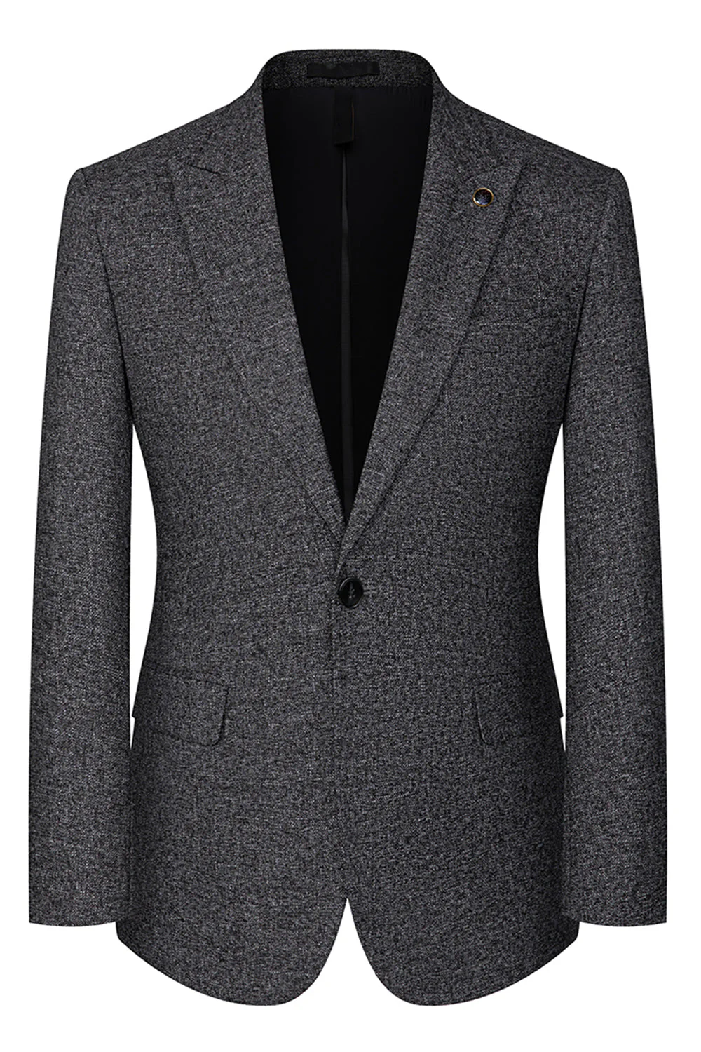 Ciemnoszare 3-częściowe męskie garnitury ślubne z klapami w szpic slim fit - Image 2