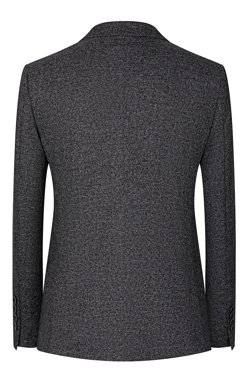 Ciemnoszare 3-częściowe męskie garnitury ślubne z klapami w szpic slim fit - Image 3