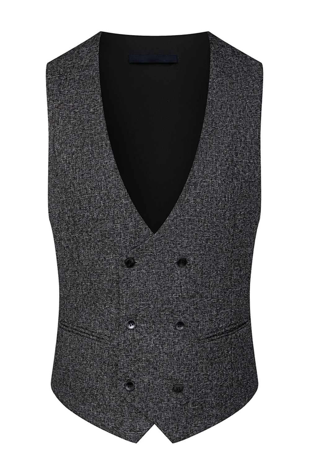Ciemnoszare 3-częściowe męskie garnitury ślubne z klapami w szpic slim fit - Image 4