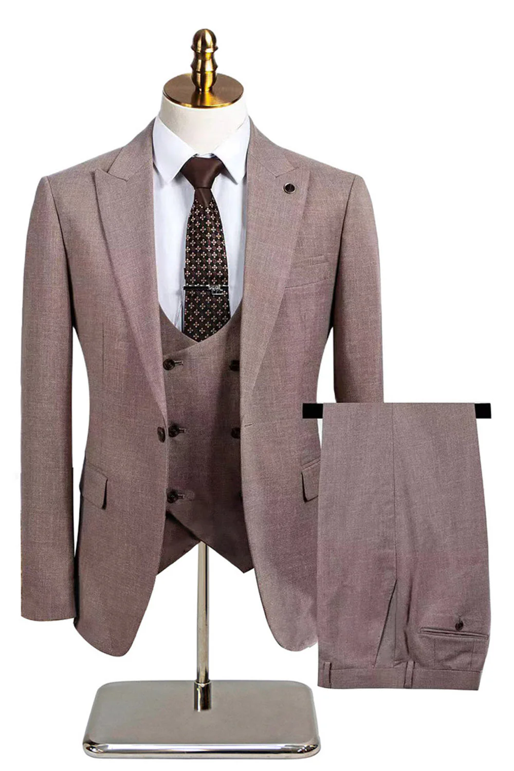 Ciemnoszare 3-częściowe męskie garnitury ślubne z klapami w szpic slim fit - Image 9