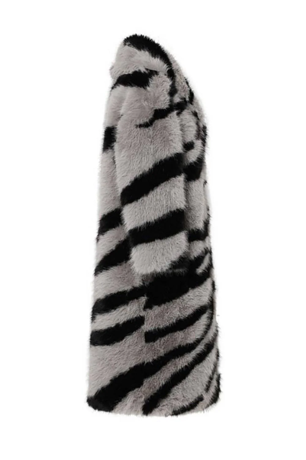 Ciemnoszary Wzór Zebry Imitacja Oversize Długa Plaszcz Ze Sztucznego Futra - Image 6
