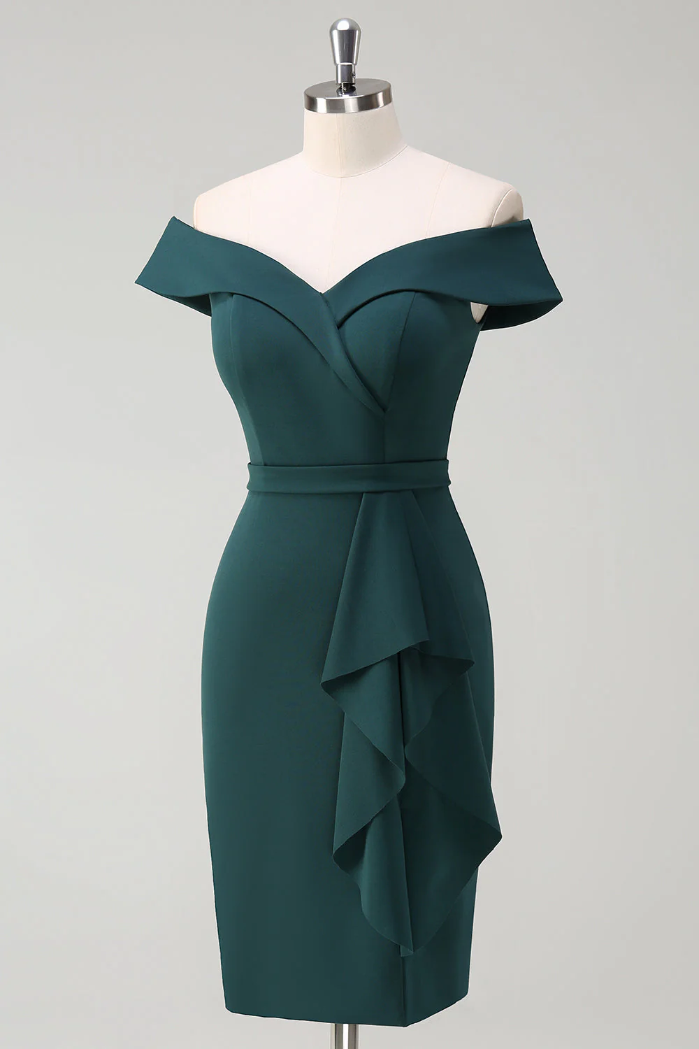 Ciemnozielona sukienka koktajlowa z odkrytymi ramionami bodycon - Image 3