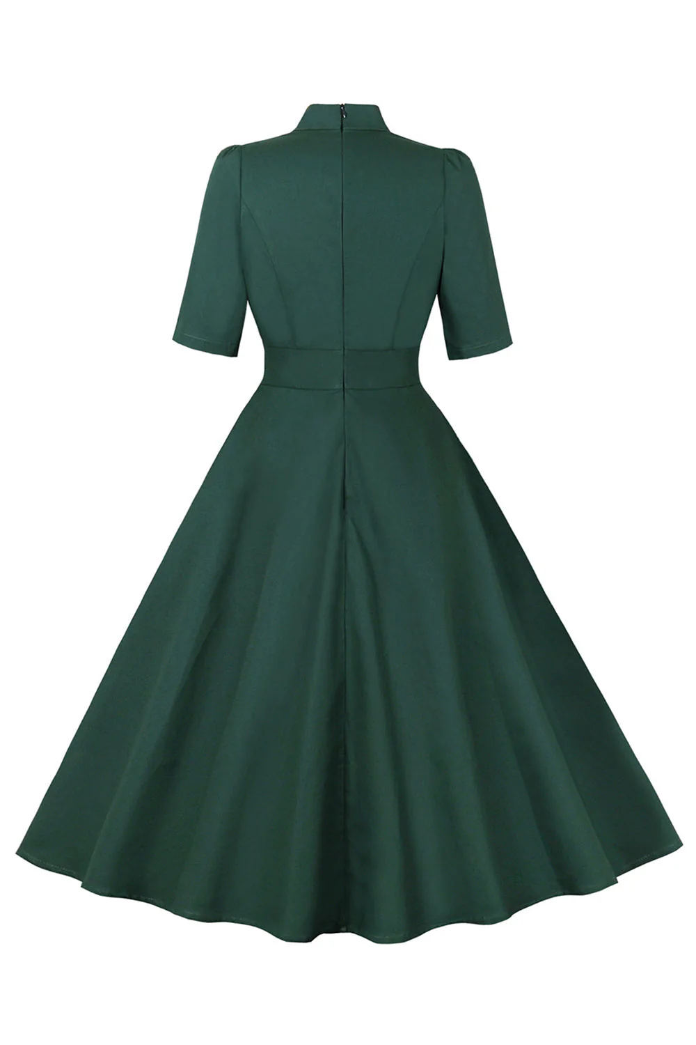 Ciemnozielona sukienka ze stójką w stylu vintage z lat 1950. - Image 2