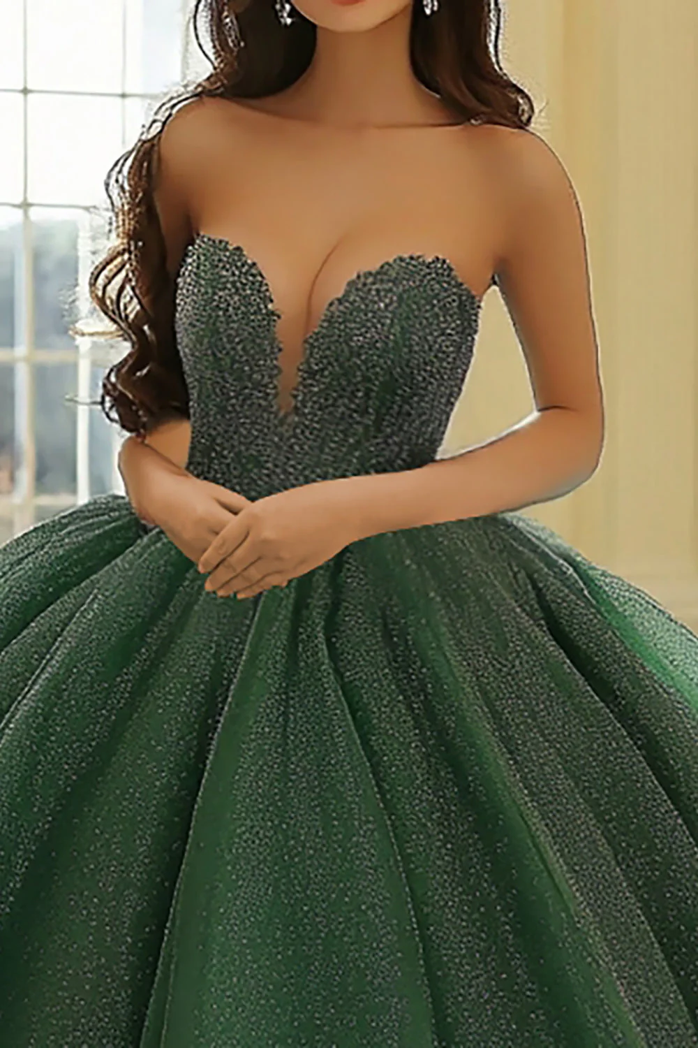 Ciemnozielona suknia balowa bez ramiączek sukienka Sweetheart Quinceanera - Image 2
