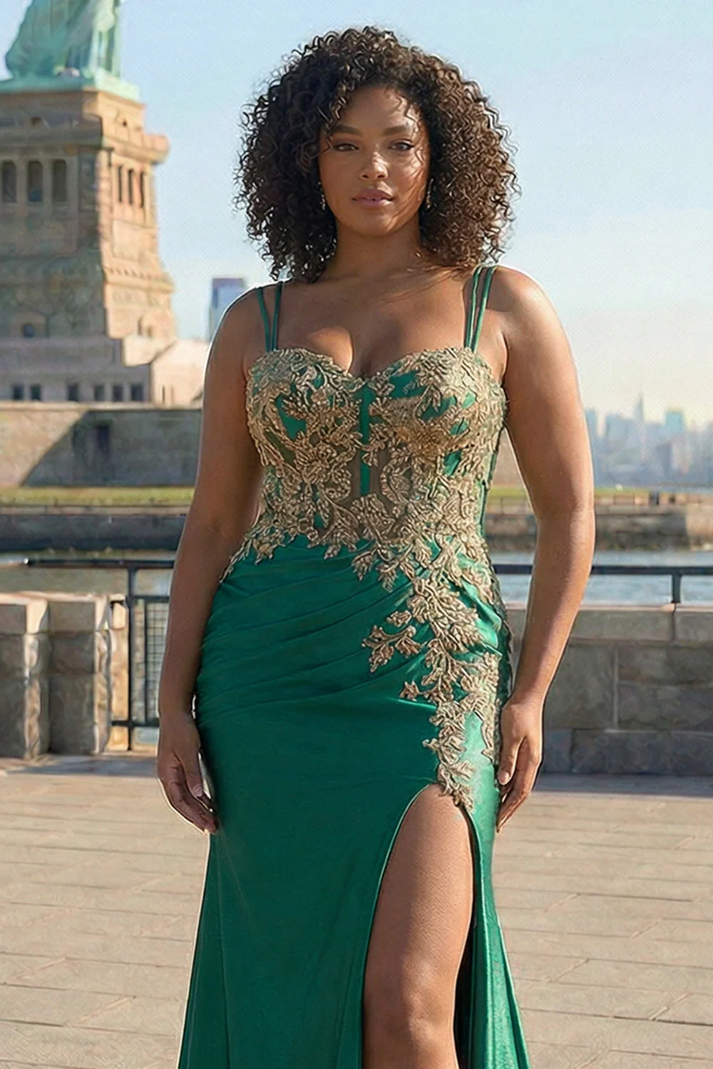 Ciemnozielone cekiny syrenki, plus size długa sukienka na bal z rozcięciem - Image 2
